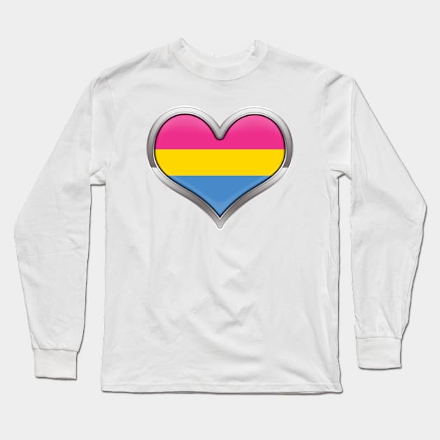 Large Pansexual Pride Flag Colored Heart with Chrome Frame Long Sleeve T-Shirt by LiveLoudGraphics